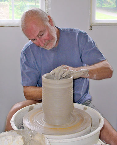 John Hull, at the wheel, in his Haddam, CT studio